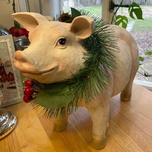 14” New!Red Shed Hand-Painted Resin Country Christmas Pig